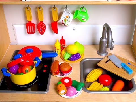 Learn Names of Fruits and Vegetables with toy velcro cutting food & Masha and the Bear