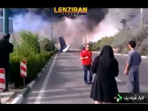 Scene of plane crash in Tehran by midday news bulletin of Iranian TV