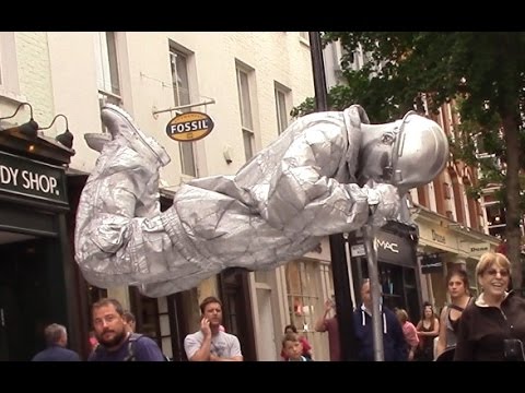 Silver man secret revealed London street performer, floating and levitating trick