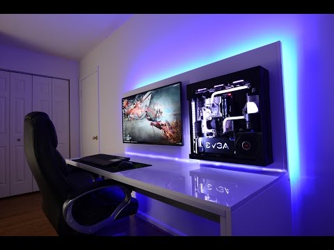 Lian Li Custom Watercooled Wall Mounted Skylake i7 Gaming Setup 40" 4K Monitor