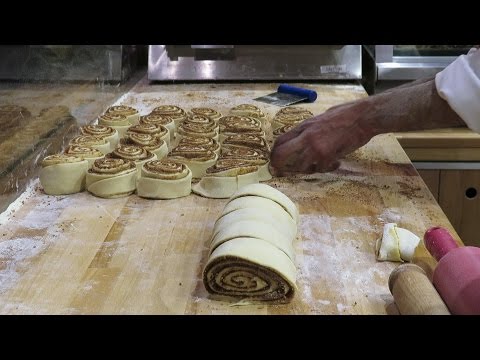 London Street Food. Making Sweet Cinnamon Roll and Strudel