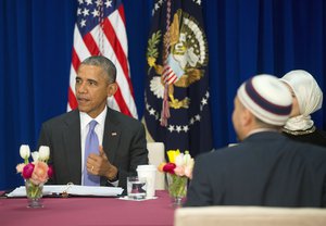 President Barack Obama meets with members of Muslim-American community at the Islamic Society of Baltimore, Wednesday, Feb. 3, 2016