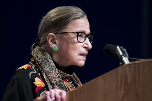 U.S. Supreme Court Justice Ruth Bader Ginsburg speaks at Brandeis University in Waltham, Mass., Thursday, Jan. 28, 2016