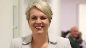 Tanya Plibersek and leader Bill Shorten arrive for the Labor caucus meeting on Friday.