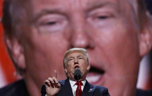 Republican Presidential Candidate Donald Trump, speaks during the final day of the Republican National Convention in Cleveland, Thursday, July 21, 2016.