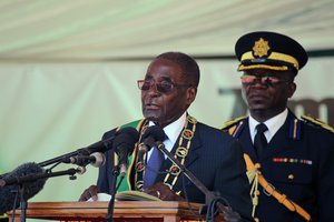 Zimbabwean President Robert Mugabe delivers the key note address during Zimbabwe's 36th Independence day celebrations in Harare. Veterans of Zimbabwe's independence war made a significant break with President Mugabe