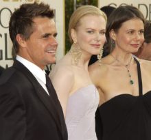 Angus Hawley at the Golden Globes in 2003 on the arm of his ex-wife Antonia and his sister-in-law Nicole Kidman.