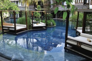 Poolside at the Villa Samadhi in Kuala Lumpur.