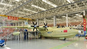 In this Saturday, July 23, 2016 photo released by China's Xinhua News Agency, an AG600 amphibious aircraft rolls off a production line in Zhuhai in southern China's Guangdong Province.