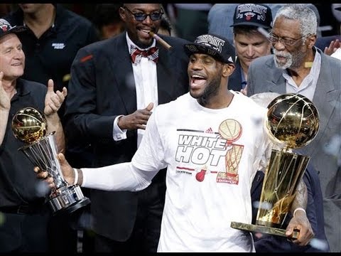 LeBron James 2013 NBA Finals MVP Trophy Award with Bill Russell - Heat vs Spurs