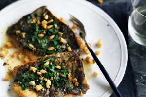 Pan-fried John Dory with parsley garlic and pine nuts.