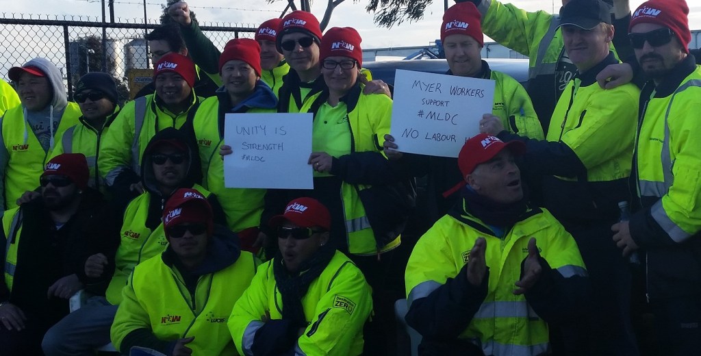 A moment on the picket line, workers from another NUW organised warehouse come down to show support.