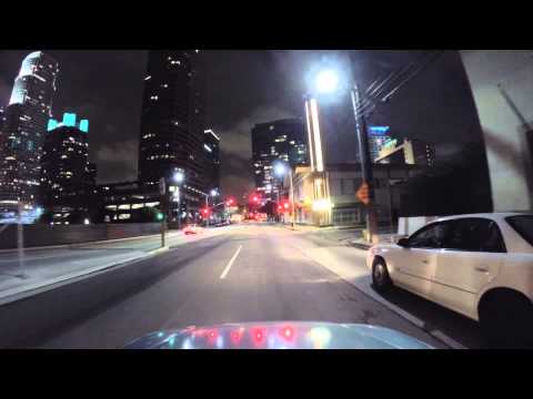 Driving around Los Angeles Downtown At Night