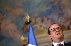 French President Francois Hollande delivers a speech the day after the Bastille Day truck attack, in Nice, southern France, Friday, July 15, 2016