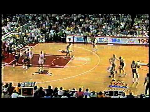 SAM PERKINS AKA "SLEEPY SAM" HITS A BIG SHOT 1991 FINALS LAKER VS. BULLS