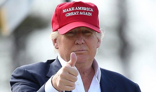 Trump wearing a hat