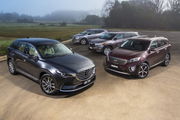 Can the all new Mazda CX-9 take down its established rivals the Kia Sorento, Toyota Kluger and Hyundai Santa Fe. (Mazda ...