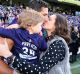 PERTH, AUSTRALIA - JULY 31:  Matthew Pavlich of the Dockers is greeted by his wife Lauren and children Harper and Jack ...