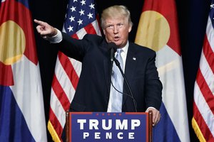 Republican presidential candidate Donald Trump speaks during a campaign rally, Friday, July 29, 2016, in Colorado Springs, Colo.