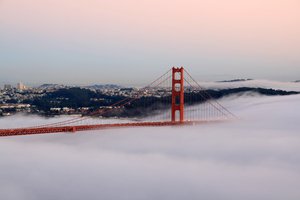 Golden Gate Bridge (San Francisco, CA, USA) at sunset.