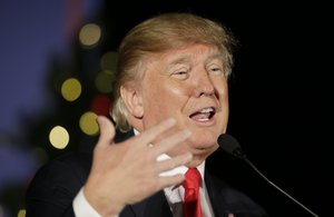 Republican presidential candidate Donald Trump speaks during a campaign rally at the Veterans Memorial Building, Saturday, Dec. 19, 2015, in Cedar Rapids, Iowa. (AP Photo/Charlie Neibergall)