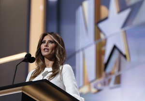 Melania Trump, wife of Republican Presidential Candidate Donald Trump, speaks during first day of the Republican National Convention in Cleveland, Monday, July 18, 2016.