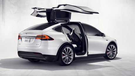 The Tesla Model X features 'Falcon Wing' doors.