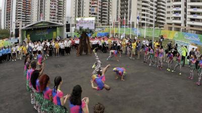 A short display of Brazilian culture, including their music and dance, greeted the Indian contingent at the formal Welcome Ceremony in the Games Village for the 31st Olympic Games.