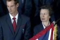 Aye, your majesty: Princess Anne reacts as Andy Murray struggles with the British flag.