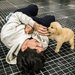 Tyler Lea, who plays the lead role in “The Curious Incident of the Dog in the Night-Time,” with Simon, a five-pound golden retriever who appears in the show.