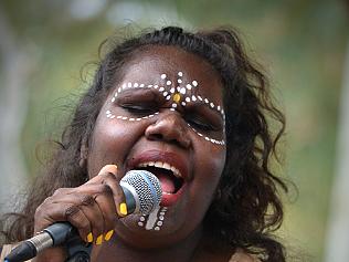 Eleanor Dixon performing at Wide Open Space Festival with the Sandhill Women, who were selected for the Bush Bands Program. PHOTO: Amy Hetherington.