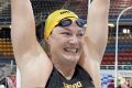 Great Cate: Cate Campbell celebrates breaking the 100m freestyle record.