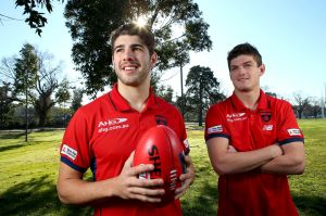 Ups and downs: Melbourne's Christian Petracca and Angus Brayshaw finally played their first game together last month.