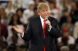 Republican presidential candidate Donald Trump speaks during a campaign rally, Friday, Dec. 11, 2015, in Des Moines, Iowa.