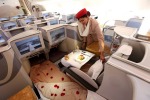 Business class section of an Emirates Airbus A380.