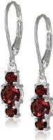 Sterling Silver Garnet 3-Stone Dangle Earrings