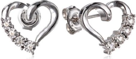 DiAura Sterling Silver Diamond-Accent Open Heart Post Earrings