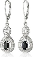 Sterling Silver Genuine Sapphire and White Topaz Infinity Dangle Lever Back Drop Earrings