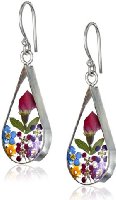 Sterling Silver Multi Pressed Flower Teardrop Earrings