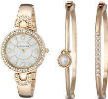 Anne Klein Women's AK/1960GBST Swarovski Crystal-Accented Gold-Tone Bangle Watch and Bracelet Set