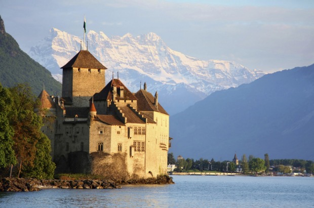 The Chillon castle in Montreux, Vaud, Lake Geneva, Switzerland.