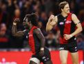 Anthony McDonald-Tipungwuti of the Bombers celebrates a goal during the round 16 AFL match between the Essendon Bombers ...