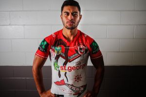 MERCURY SPORT DRAGONS TRAINING Pic shows Tim Lafai wearing the indigenous Jersey after Dragons training at WIN stadium ...