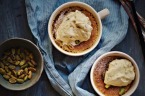 Date puddings with maple syrup and pistachio ice cream.             