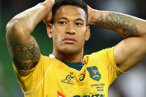 MELBOURNE, AUSTRALIA - JUNE 18: Israel Folau of the Wallabies looks dejected after losing the International Test match ...