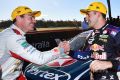 Podium: Craig Lowndes is congratulated by Jamie Whincup.