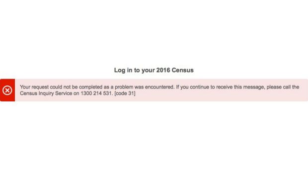 One of the error messages received by people trying to complete the census on Tuesday night.