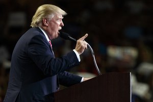 Republican presidential candidate Donald Trump speaks during a campaign rally, Thursday, Aug. 11, 2016, in Kissimmee, Fla.