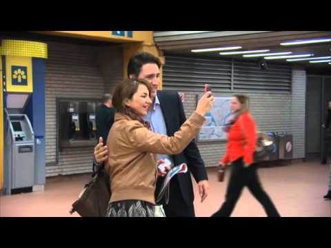 Canada's next Prime Minister Justin Trudeau greets people at Montreal subway station