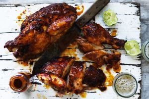 Sticky roast chicken with smoky tomato glaze